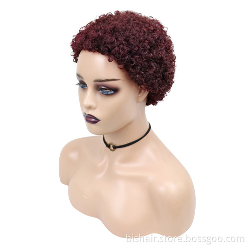 Wholesale Short Curly Hair Wigs Pixie Cut Brazilian Human Hair For Black Women Natural Black 99J 150% Density Glueless Wigs